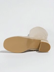 时尚高筒及膝靴，方头，侧拉链，防水厚底，时尚优雅，适合女性 - 杏色 - 查看 4