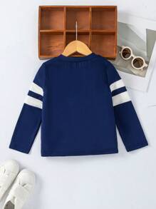 SHEIN Con trai Xanh & Trắng Nối Lá thư In Tay áo dài Áo thun , Mùa Thu /đông - Xanh và trắng - Xem 2