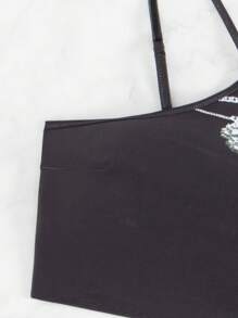 SHEIN Swim Women's Halter Neck Ruffled Separated Swimming Suit, 3pcs/Set Summer - Black - View 6