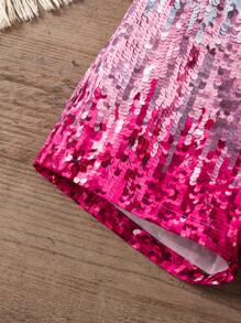 SHEIN 年輕女孩漸層閃片印花短褲，適合派對穿著 - 彩色 - 查看 4