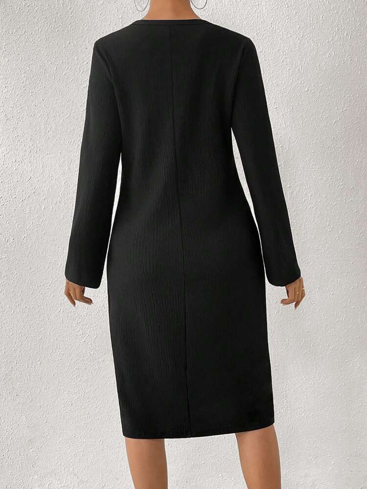 Button Detail Wrap Hem Dress