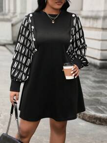 Calvaya Plus Size Women's Letter Printed Dress - Black - View 5