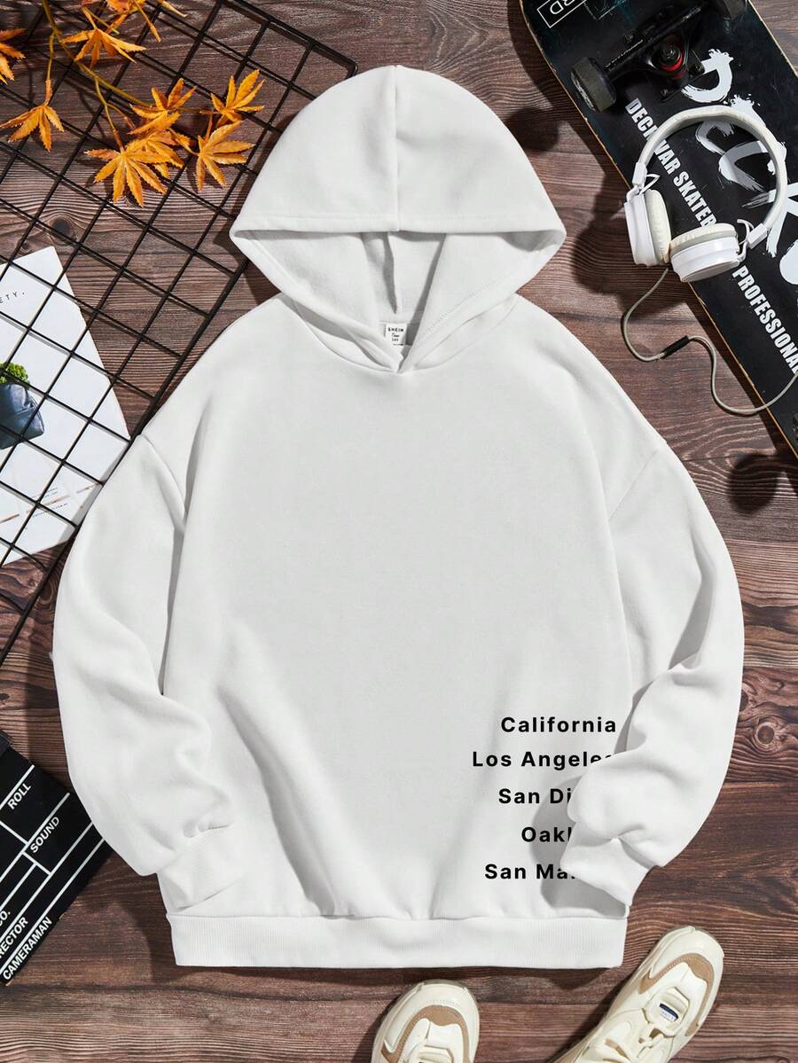 青少年男孩長袖休閒字母印花連帽衫,適用於秋冬季節