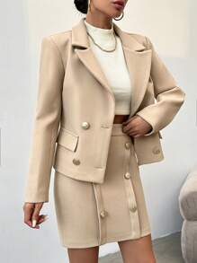 RueChic Double Breasted Solid Color Suit Set