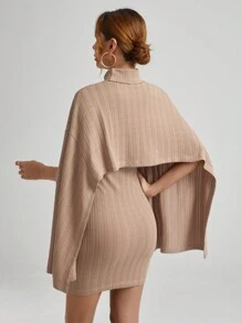 SHEIN Privé Women's High Collar Batwing Sleeve Top And Dress Set