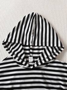 Sparklyn Teen Girls' Hooded Striped Top And Black Casual Pants Two-piece Set - Black and White - View 7