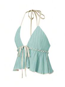 SHEIN Unity Color-block Edging Halter Neck Camisole Top - Cadet Blue - View 3
