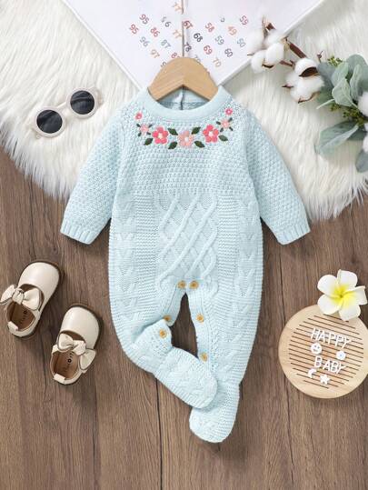 SHEIN 嬰兒女寶寶花紋純色針織連體衣