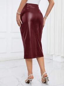 SHEIN Privé צבע אחיד חצאיות עם משופע כיסים - בורגונדי - ראה 2