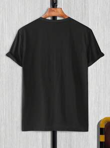 Manfinity Homme Camiseta de manga corta con gráfico impreso de astronauta y texto para hombres, regalo para el novio