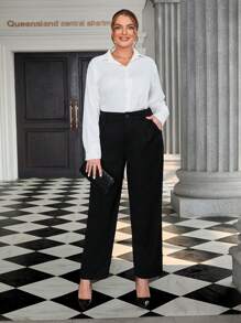 SHEIN Privé Plus Solid Slant Pocket Suit Pants In Fall/Winter - Black - View 6