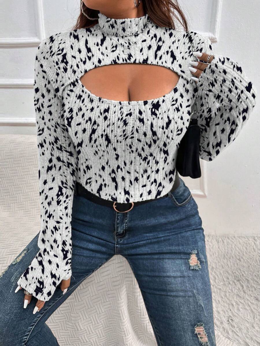 SHEIN Franclia Top Estampado Con Patrón Halter De Malla - Gris - Ver 1
