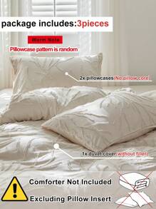 3 件套米色树枝图案簇绒纹理涤纶羽绒被套，现代波西米亚风床上用品套装，适合所有季节，柔软、透气、可机洗，客房被套套装（1 个羽绒被套 + 2 个枕套） - 米色 - 查看 4