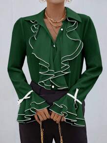 SHEIN Privé 荷葉邊荷葉袖襯衫