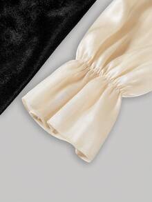 SHEIN MOD Women's Long Sleeve Color-block Bowknot Waist Dress - Black - View 3