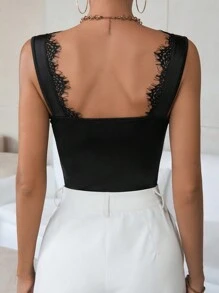 SHEIN Privé Body Con Encaje Y Parches - Negro - Ver 2