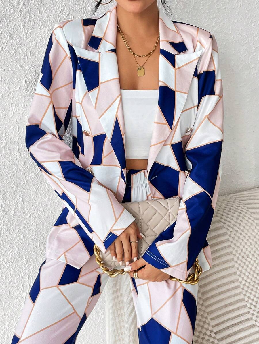 SHEIN Clasi 女士全印花西裝外套和長褲套裝 - 彩色 - 查看 1