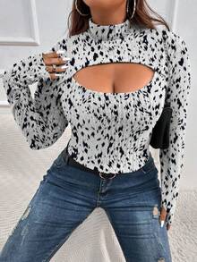 SHEIN Franclia Top Estampado Con Patrón Halter De Malla - Gris - Ver 6