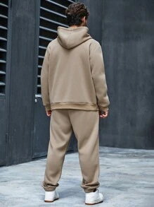 Manfinity Homme Men's Plus Size Letter Printed Hoodie And Pants Set - Apricot - View 2