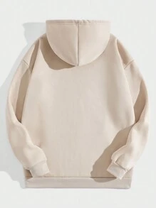 ROMWE MEN Prep Men Letter Printed Hooded Sweatshirt With Drawstring - Apricot - View 2