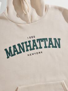 ROMWE MEN Prep Men Letter Printed Hooded Sweatshirt With Drawstring - Apricot - View 3