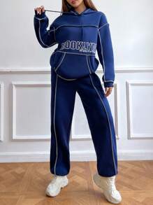 SHEIN Unity Personalized Edged Exposed Letter Print Two-Piece Set - Navy Blue - View 1