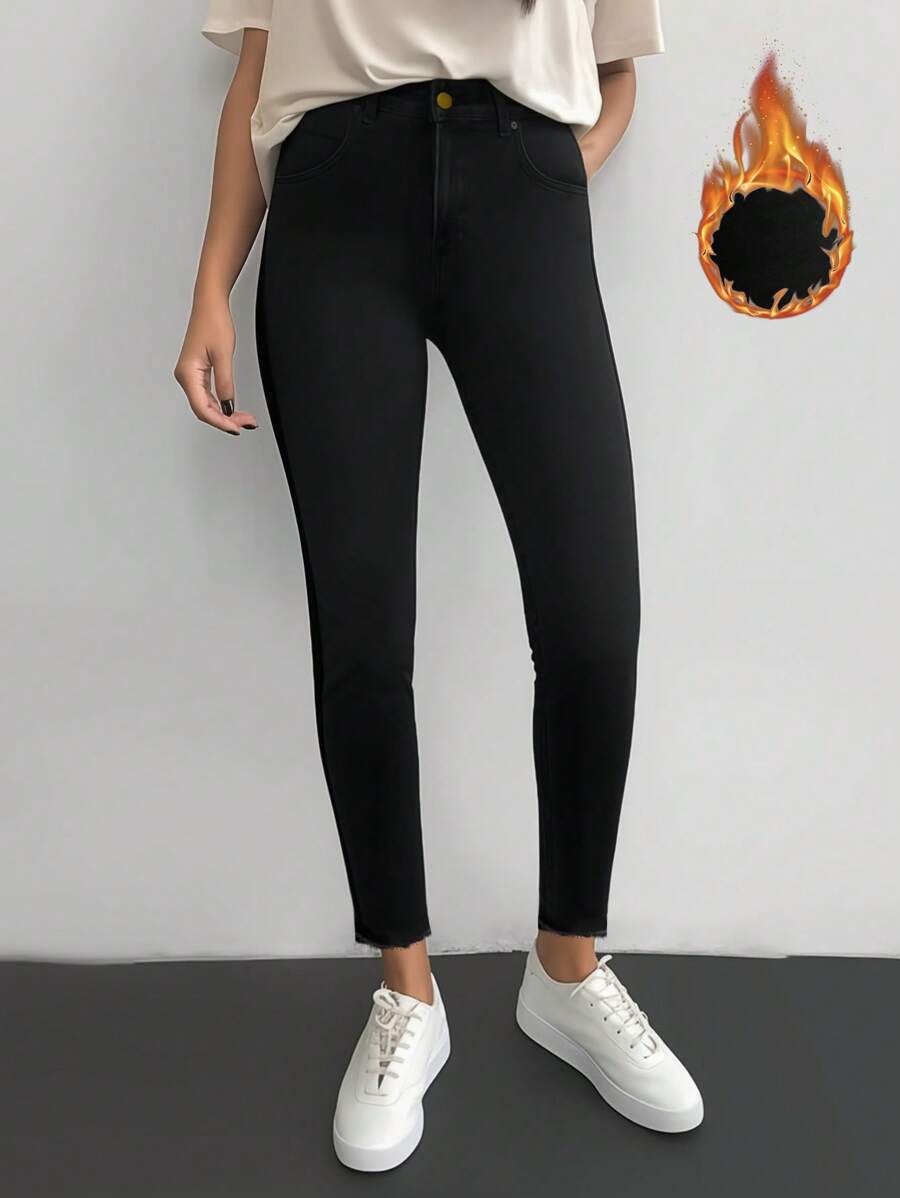 SHEIN Frenchy Pantalones Vaqueros Térmicos Ajustados De Cintura Alta
