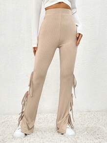 SHEIN Unity Hoch Taillierte Lange Hose Mit Cut-out Und Schnürung - Khaki - Übersicht 3