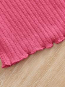 SHEIN Nhỏ bé Cô gái 3-gói Màu thuần Sọc Cổ giả Áo thun - Màu Hồng Tươi - Xem 5