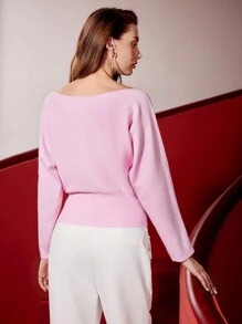 MOTF PREMIUM BOAT NECK BATWING SLEEVE SWEATER - Pink - View 6