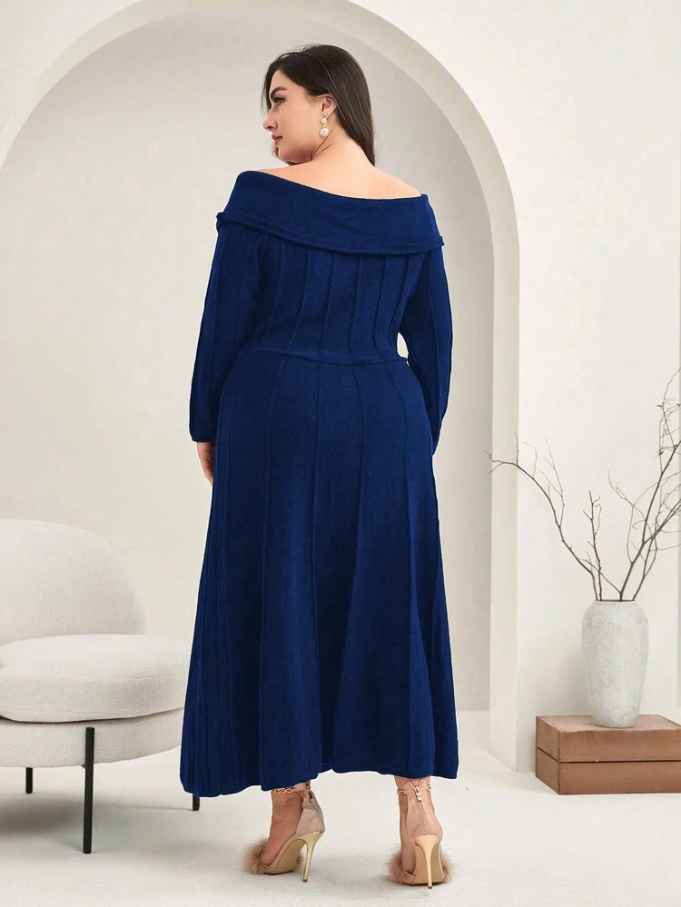 Women's Plus Size Off Shoulder Long Sleeve Sweater Dress Fall Cloth For Women