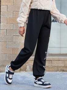 SHEIN Cô gái Tween Phong cách đường phố Dệt kim In Quần thể thao , Thể thao Và Giải trí - màu đen - Xem 5