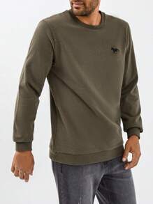 RueChic Men Horse Print Sweatshirt - Army Green - View 3