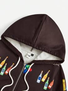 Willy Wonka and the Chocolate Factory X SHEIN Plus Bottle & Lollipop Print Drawstring Hooded Sweatshirt - Multicolor - View 5