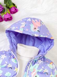 SHEIN 幼兒女孩可愛的獨角獸印花棉墊外套 - 紫色 - 查看 7