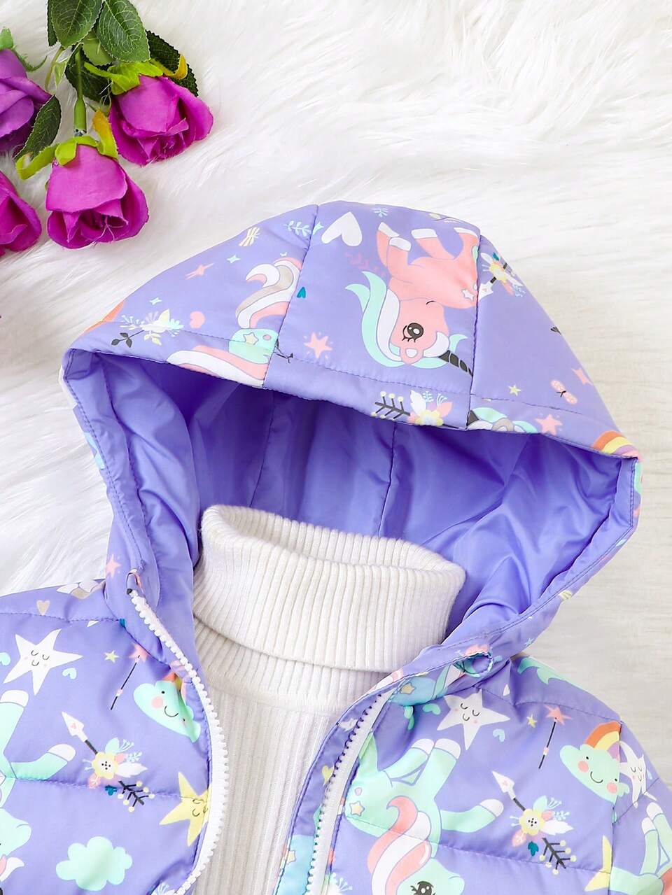 Young Girl' Cute Unicorn Printed Padded Coat Winter