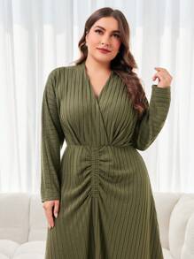 Mulvari Vestido De Talla Grande Con Mangas Murciélago - Verde Oliva - Ver 4