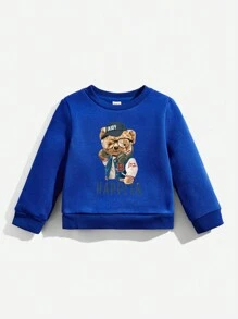 男寶寶休閒卡通圖案長袖套頭衛衣適合秋冬 - 藍色 - 查看 1