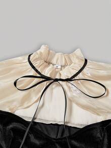 SHEIN MOD Women's Long Sleeve Color-block Bowknot Waist Dress - Black - View 4