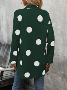 SHEIN Clasi Chấm bi Thả vai Áo sơ mi - Màu xanh lá cây đậm - Xem 2