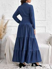 EMERY ROSE Women's Denim Multi-Layer Shirt Dress, Fall Women Clothes