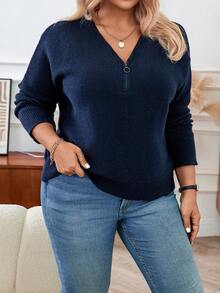 Calvaya Plus Size Women's Batwing Sleeve Sweater - Royal Blue - View 3