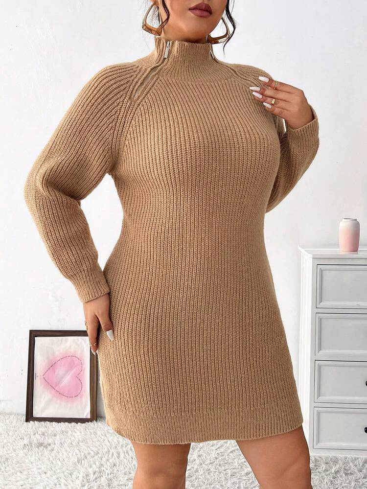 Plus Size Women's Raglan Sleeve Sweater Dress Fall Cloth For Women