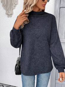 SHEIN LUNE 女式超大號raglan袖休閒汗衫 - 黑色 - 查看 4