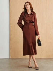 BizChic 前开衩袖口纽扣衬衫 - 棕色 - 查看 7