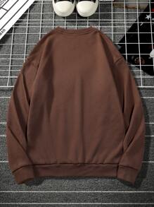 Manfinity Homme Men's Plus Size Cartoon Printed Sweatshirt - Coffee Brown - View 2