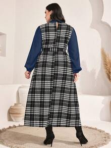 Mulvari 大尺碼女千鳥格襯衫連身裙 - 藏蓝色 - 查看 2