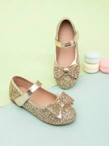 Zapatos Planos De Niñas Con Lazo Brillante En Color Dorado, Popular Para Niñas Pequeñas - Dorado - Ver 3
