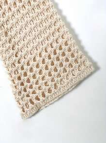 休闲纯色喇叭袖镂空针织短款毛衣 - 卡其色 - 查看 4