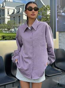 DAZY Camisa De Hombro Caído Para Mujeres Con Doble Bolsillo - Morado - Ver 4